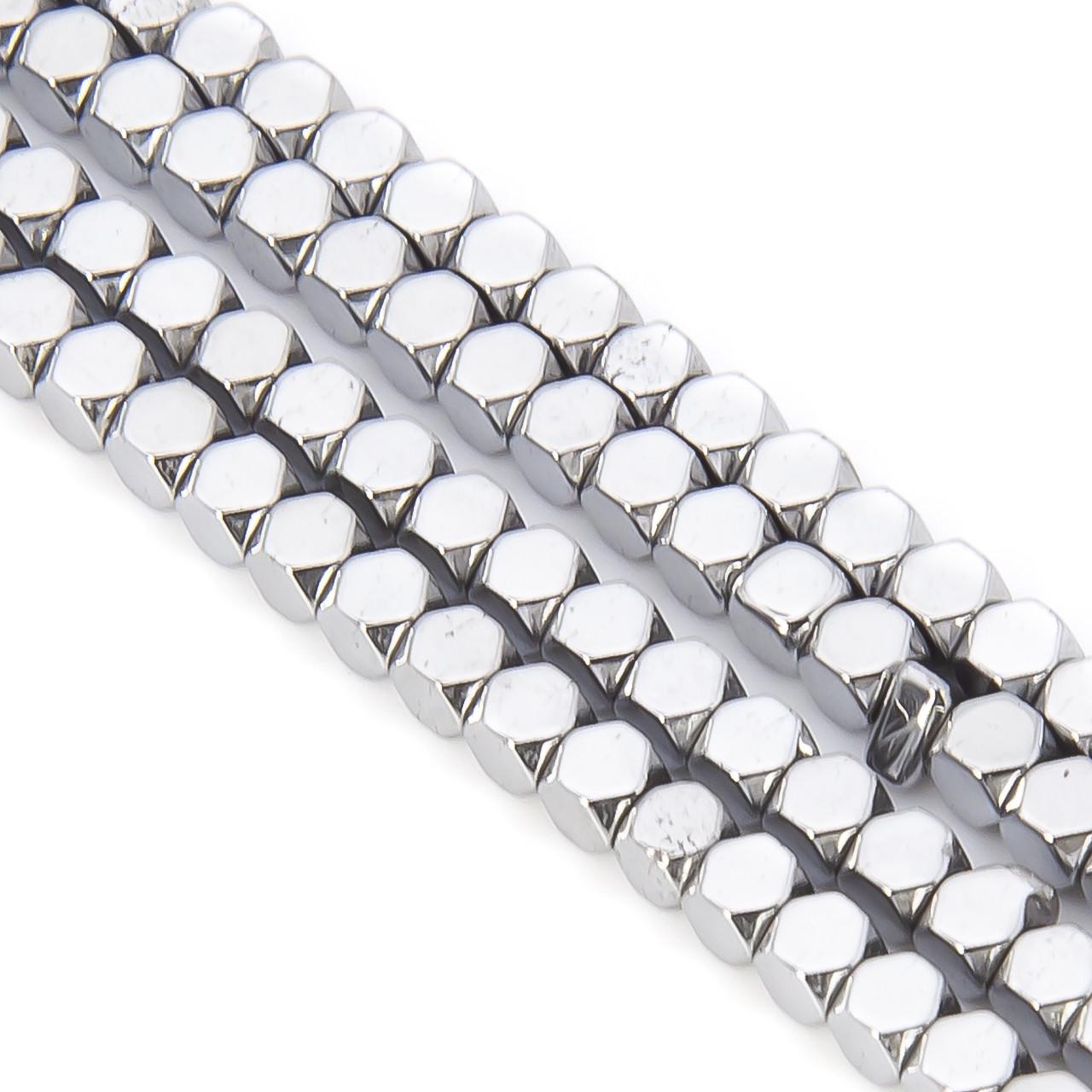 Намистини гематитові Багатокутник 3х3 мм 40 см 140 шт. Сріблястий (БГ0303ф00)