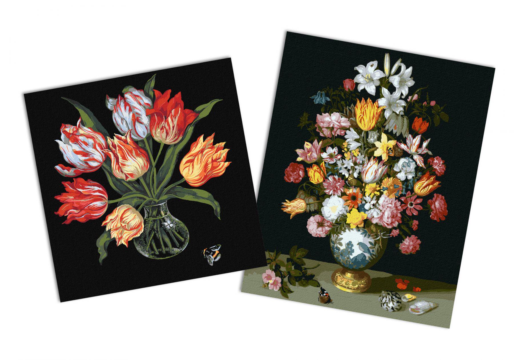 Набор картин по номерам Идейка 2в1 Цветочная симфония 40x50 см KHO3210 и Изящные тюльпаны 40x40 см KHO3216 (CKHO1016)