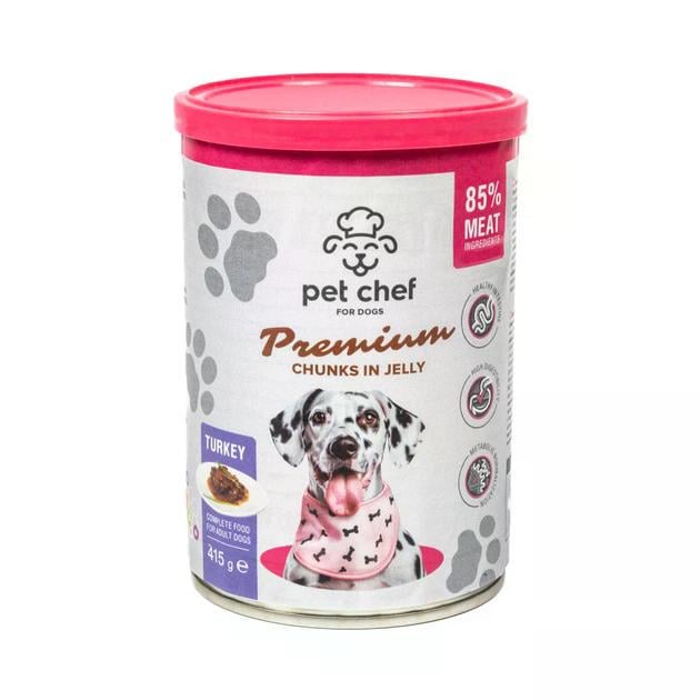 Корм влажный для собак Pet Chef премиум кусочки в желе с индейкой 415 г