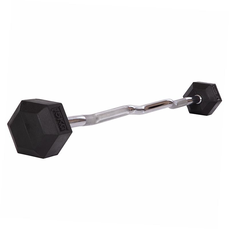 Штанга фиксированная изогнутая обрезиненная Rubber Hexagon Barbell Zelart TA-6231 15 кг Черный (58363128)