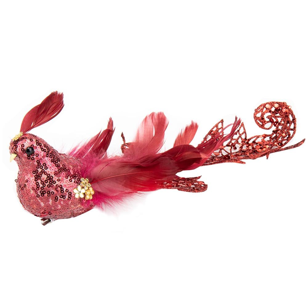 М'яка новорічна іграшка на ялинку Elisey Райська пташка Червоний (NH-106-K-203)