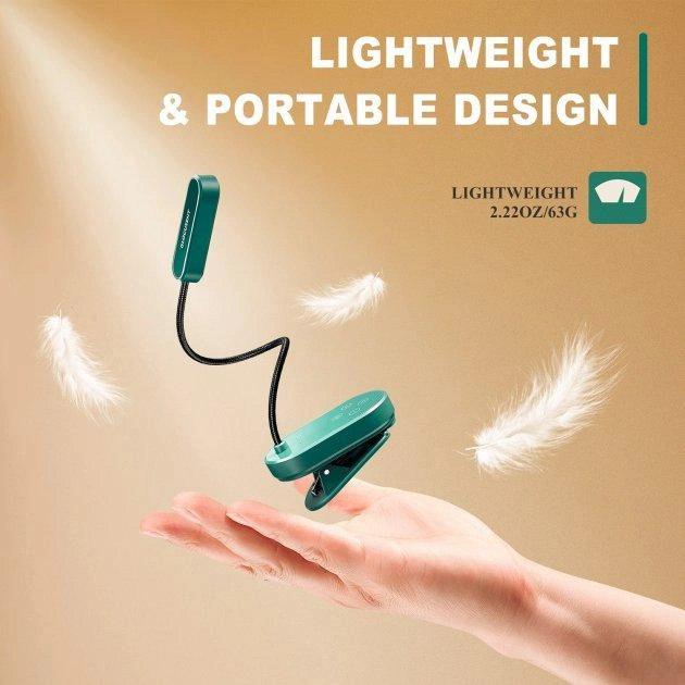 Лампа акумуляторна на прищіпці Glocusent Mini clip-on book light 1000 мАч Green (X002SN8HIZ) - фото 3