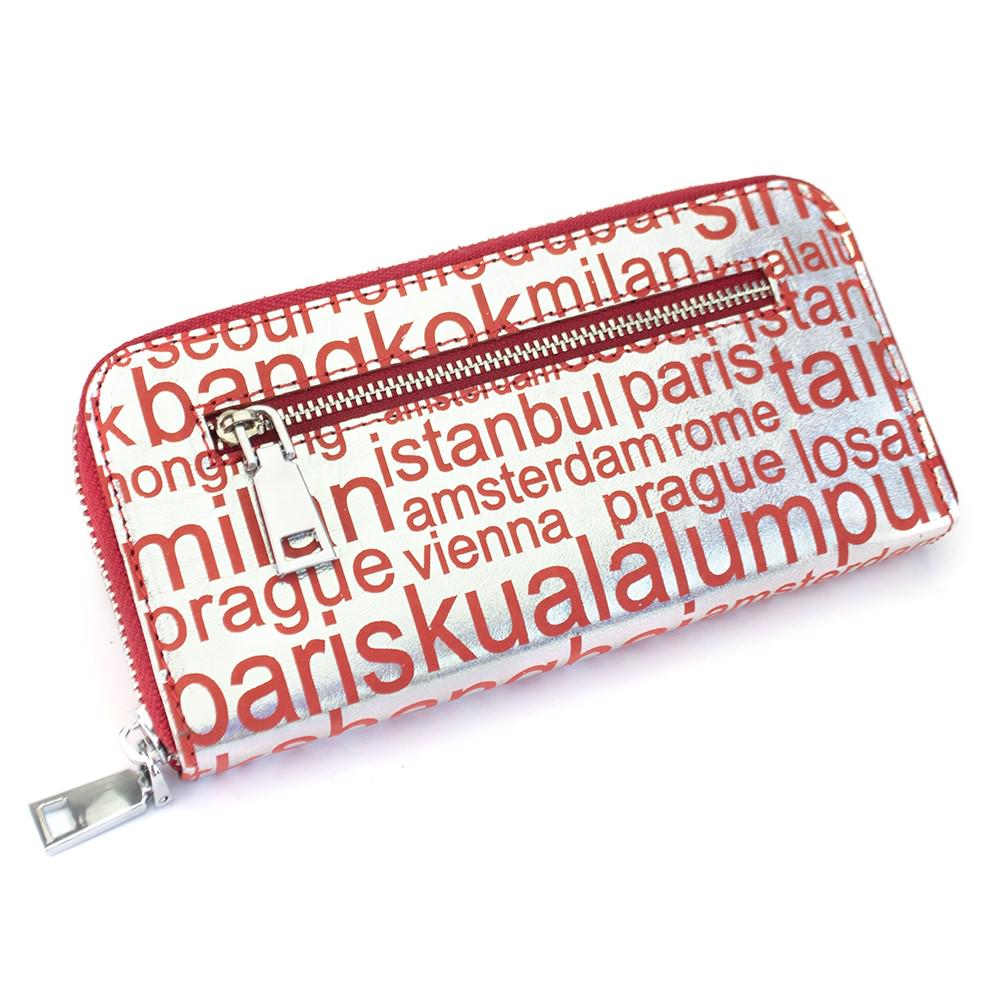 Кошелек кожаный женский LIKA-2 на молнии Серебро/Красный