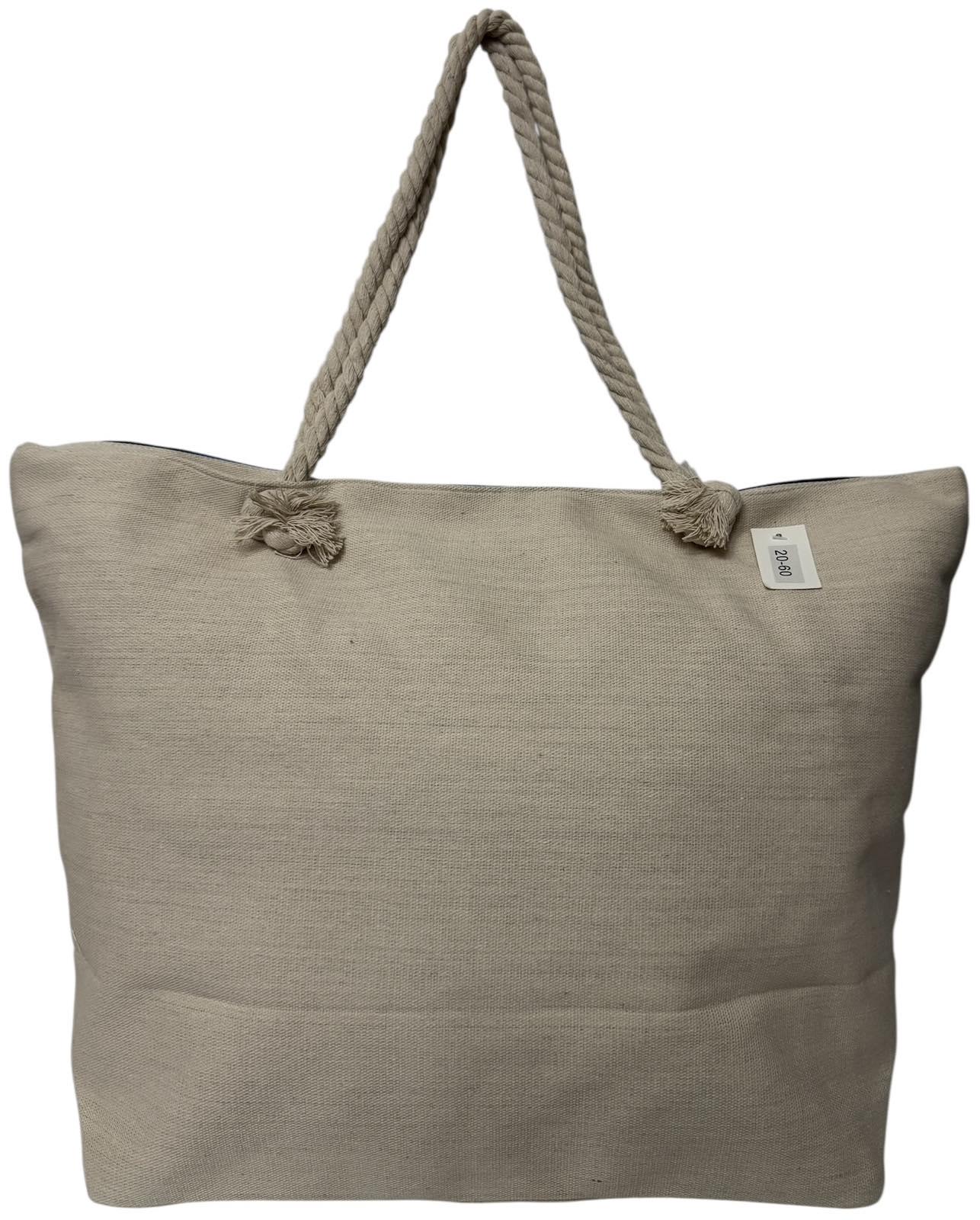 Сумка пляжна жіноча з тканини на блискавці 20-60 см Бежевий з блакитним - фото 3 Сумка пляжна жіноча з тканини на блискавці 20-60 см Бежевий з блакитним - фото 3