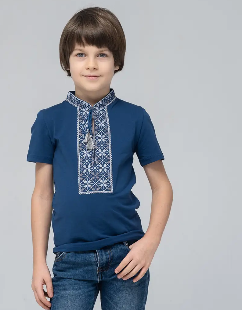 Футболка-вышиванка детская на мальчика трикотажная 116 см Синий (д-42-116) Футболка-вышиванка детская на мальчика трикотажная 116 см Синий (д-42-116)