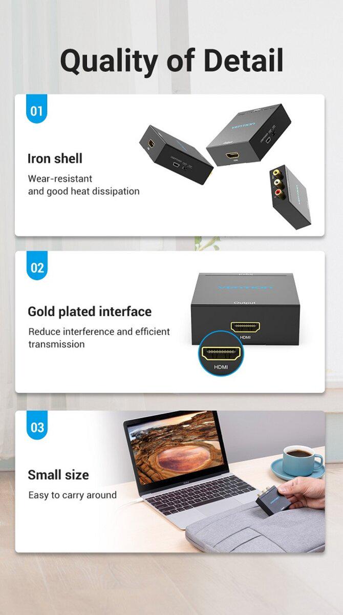 Адаптер Vention RCA to HDMI Converter Black (AEFB0) - фото 3 Адаптер Vention RCA to HDMI Converter Black (AEFB0) - фото 3