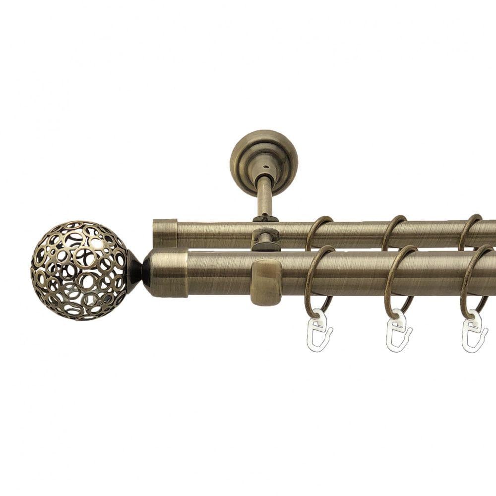 Карниз Orvit Савона металевий дворядний відкритий гладка труба кільце металеве 25/19 мм 300 см Антик (4199083)