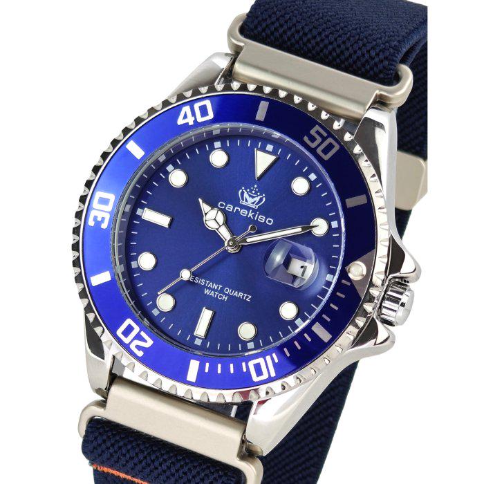 Годинник чоловічий Hemsut Zurich Carekiso Nylon 2 ремінці зі стальним корпусом 43х14 мм Срібло/Синій (150-96-2206)