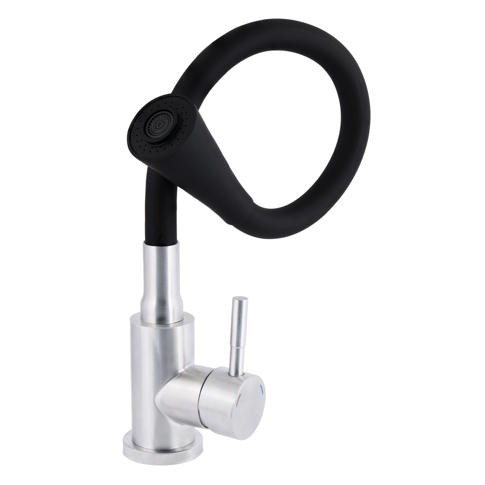 Змішувач для кухні Lidz Aria 015F31 з гнучким виливом Black/Nickel