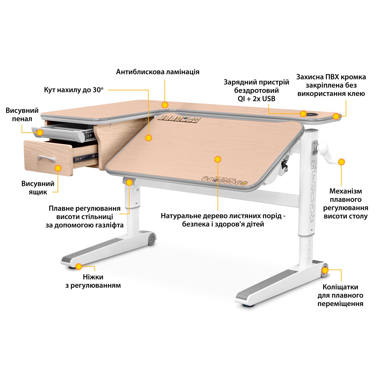 Шкільна ергономічна дитяча парта трансформер Mealux Woodville Multicolor Energy Клен (BD-850 MG/MC Energy) - фото 5