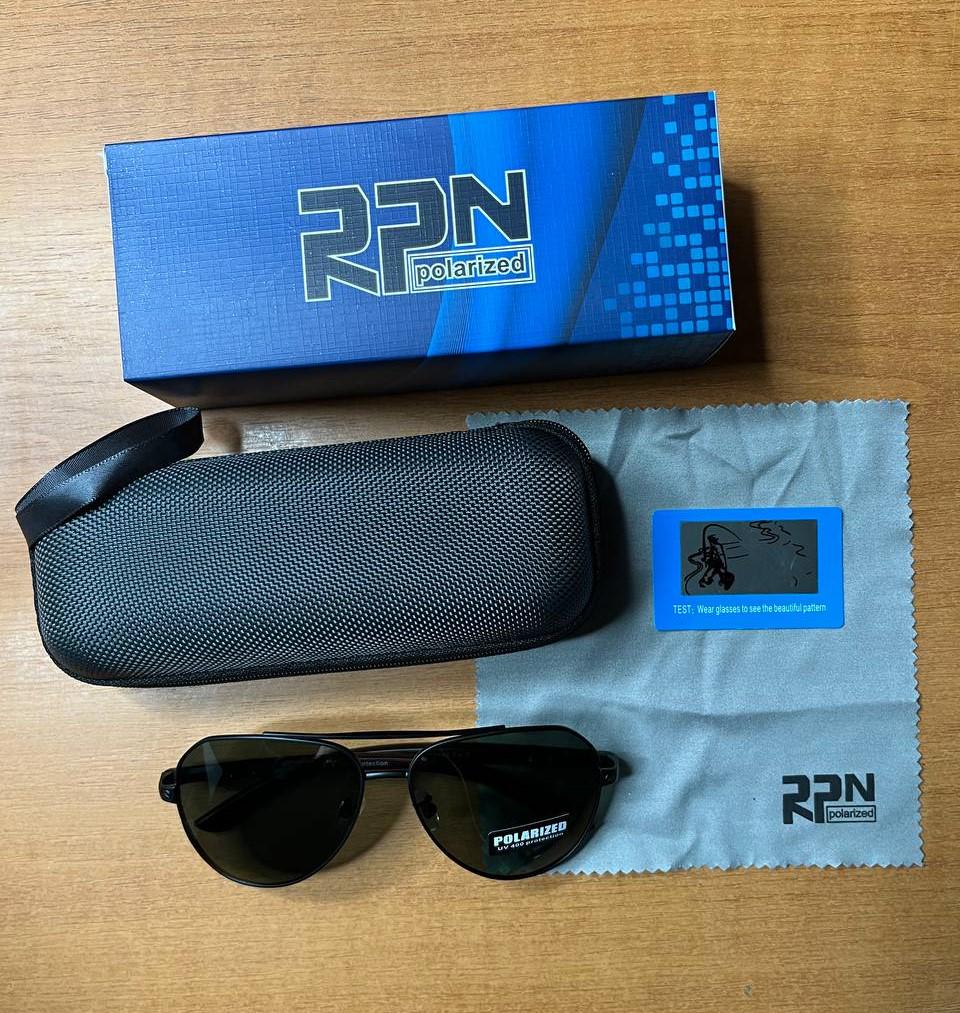 Солнцезащитные очки мужские Polaroid 2025 Aviator UV400 поляризационные антибликовые Серо-зеленый (ec1258d8) - фото 2