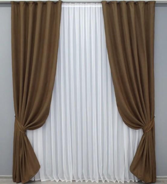 Штори льон 1,5х2,7 м 2 шт. Коричневий (1335ш)