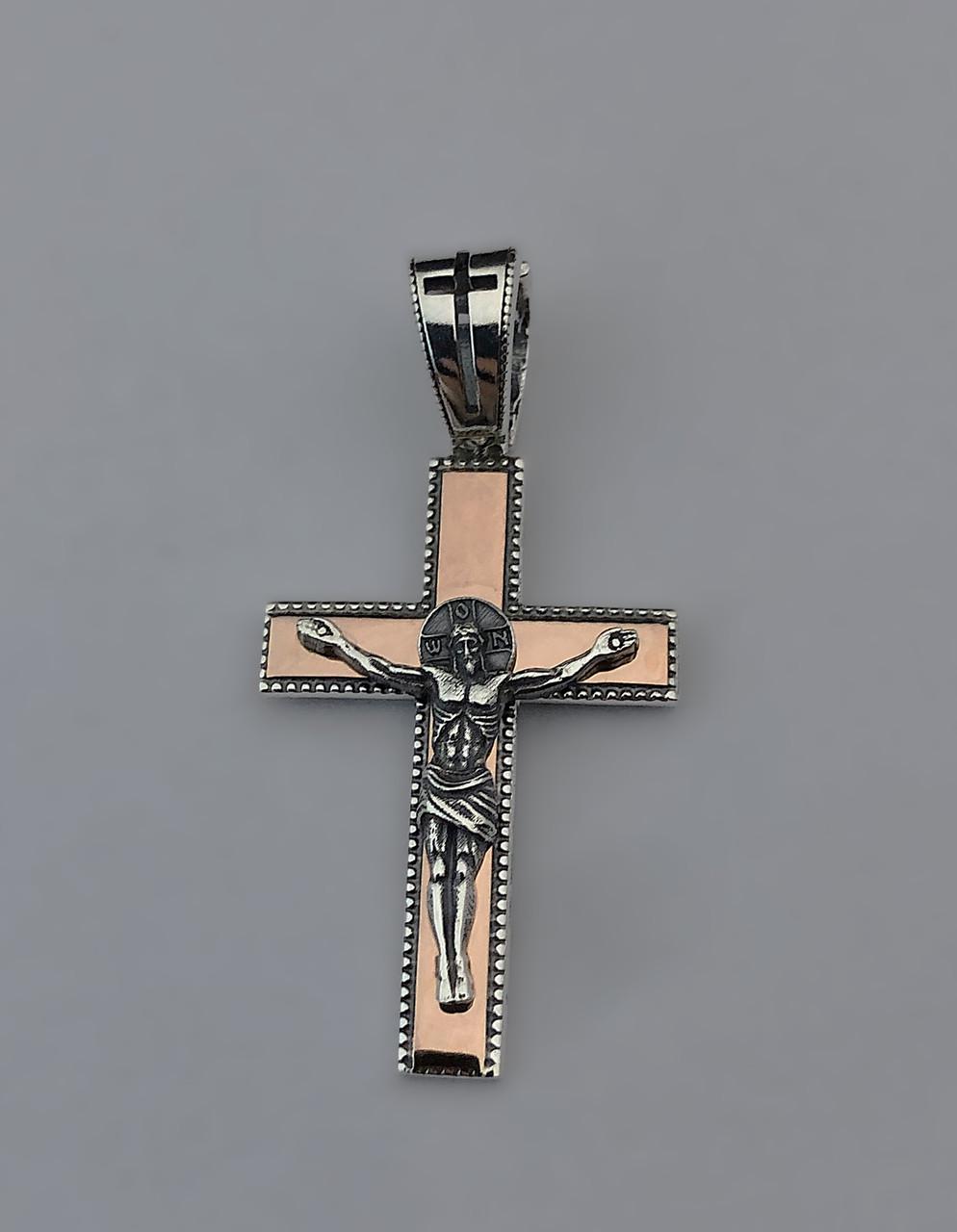 Крестик серебряный прямой 925 пробы с золотыми пластинами (КДУ-65/1)