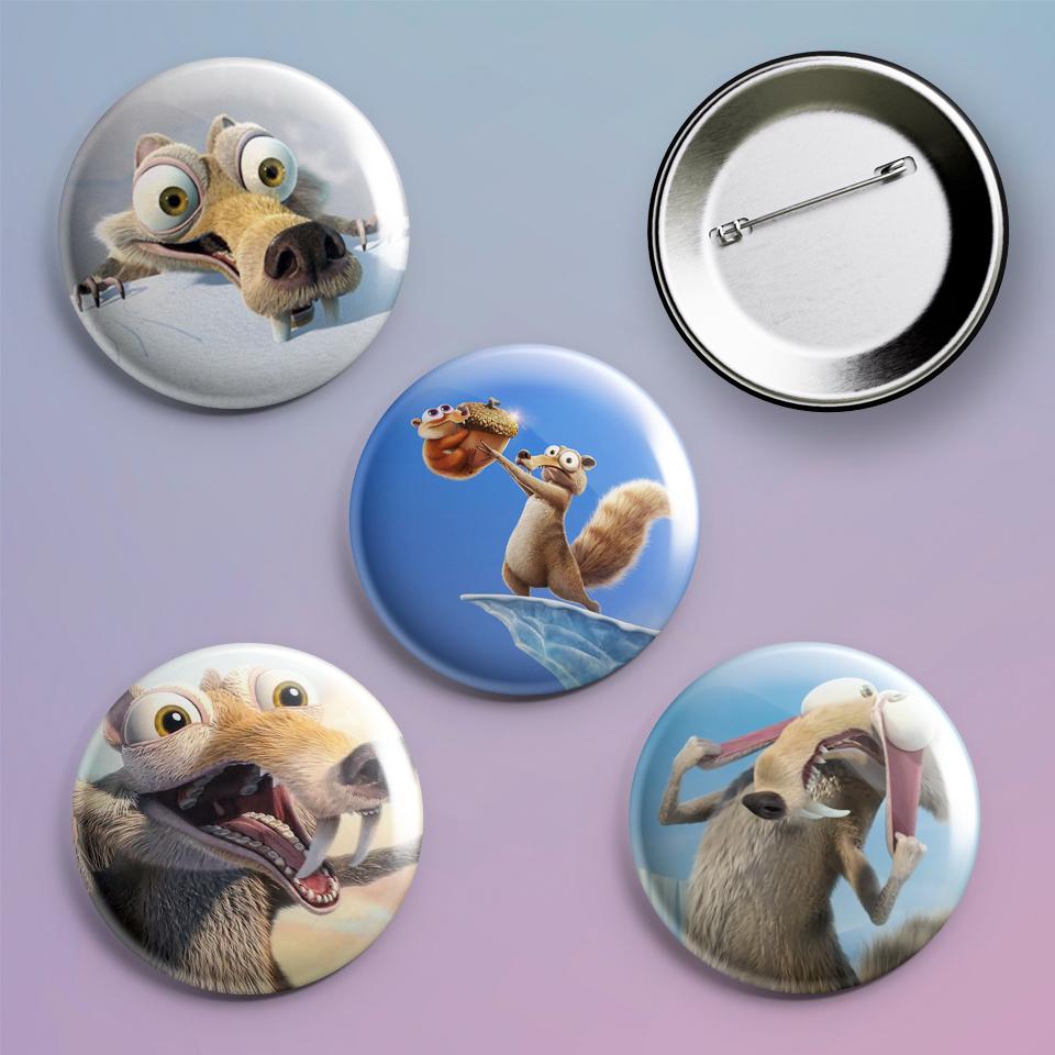 Значки на рюкзак с принтом Ледниковый период Белка Scrat Sid 4 шт.