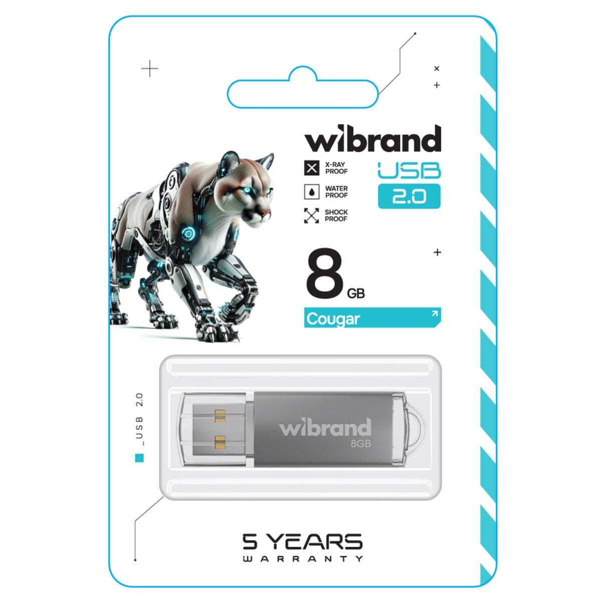 Флеш-память USB Wibrand WI2.0/CU8P1S Cougar 8 Гб Silver (20220510) - фото 2