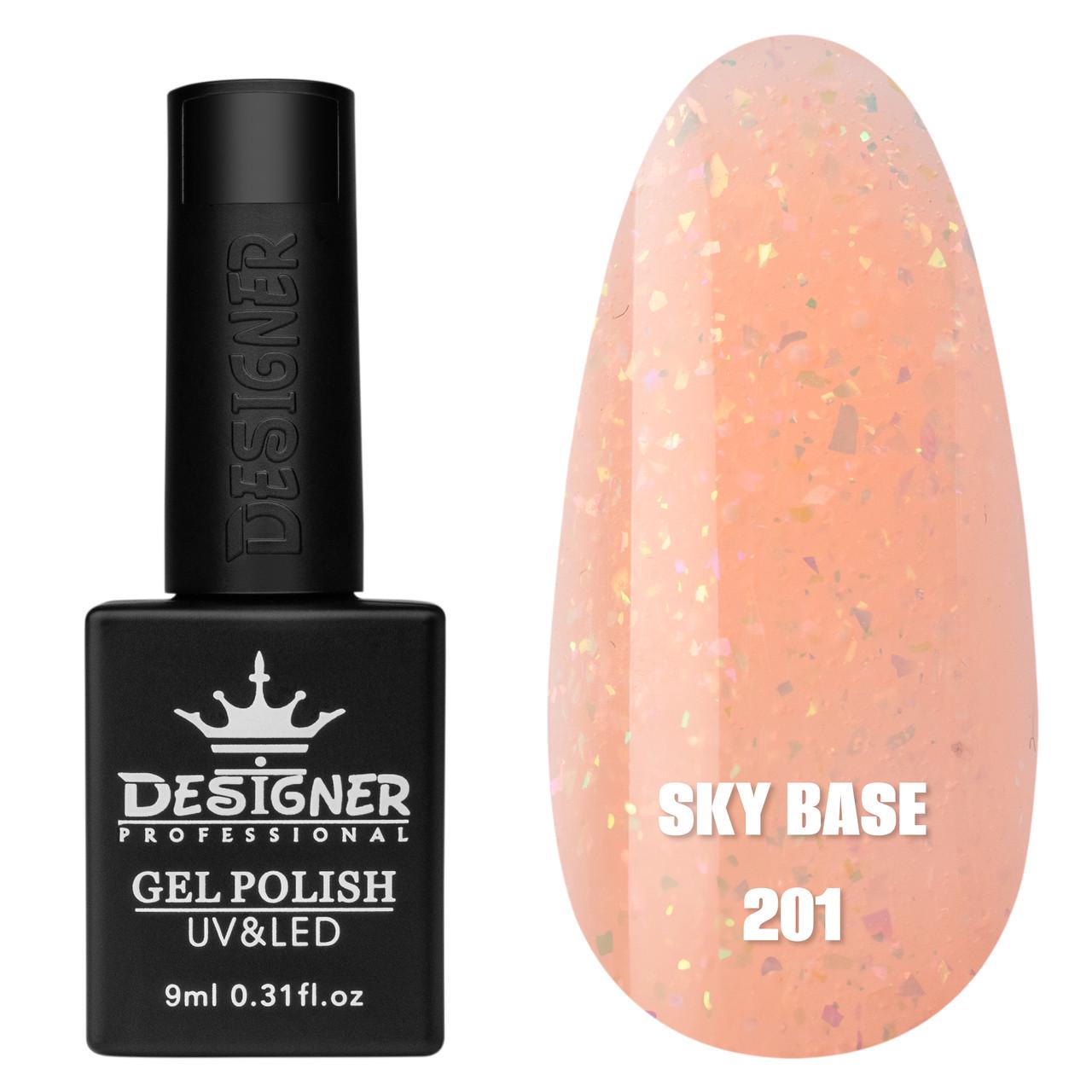 База камуфлирующая цветная Sky base Дизайнер с поталью/хлопья Юки 9 мл 201