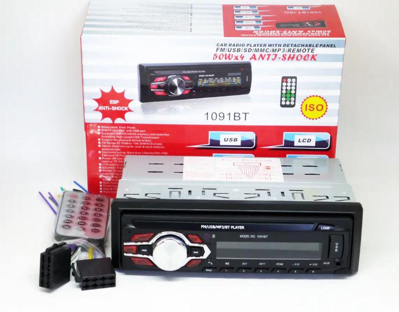 Автомагнітола 1DIN 1091BT Bluetooth MP3 Player/FM/USB/microSD/AUX знімна панель (17497) - фото 2