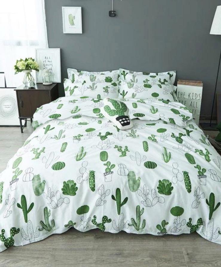 Комплект постельного белья Zastelli Cactus on White бязь двуспальный 175х210 Зеленый