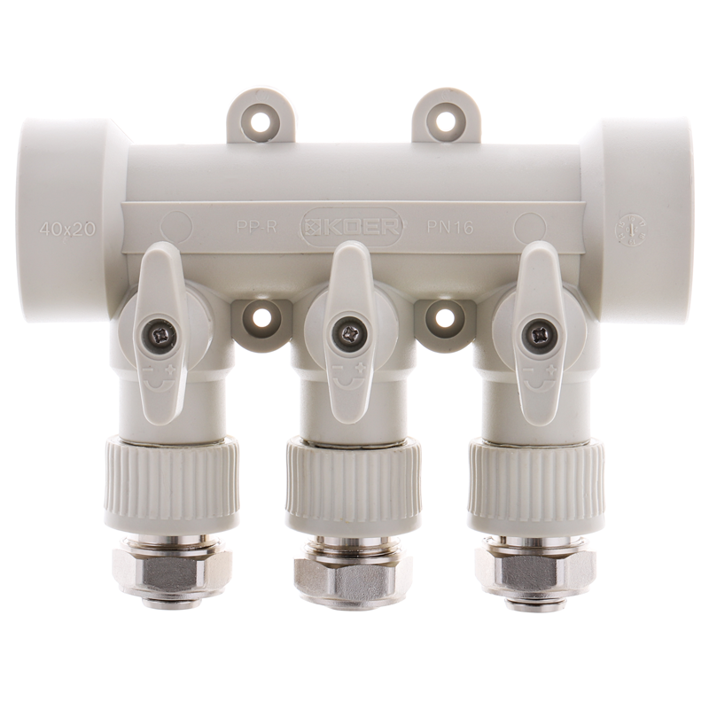 Коллектор распределительный 3-way с фитингом PPR Koer K0191.PRO 40x20 (KP2556)