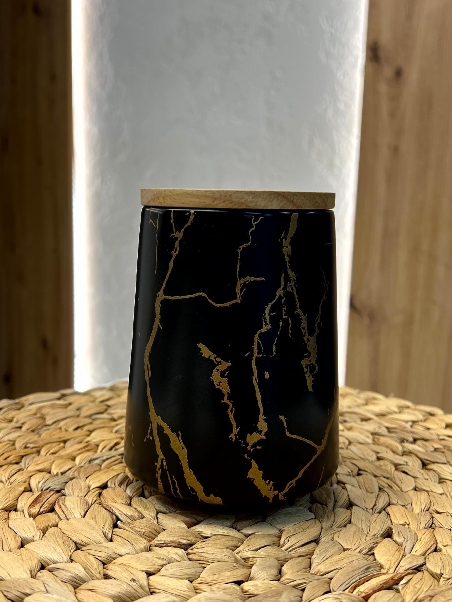 Банка фарфоровая Мраморная роскошь с бамбуковой крышкой 720 мл Черный (25410920)