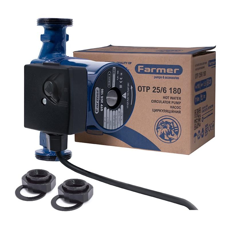 Насос циркуляционный Farmer 25/6-180 110 Вт H 6 м Q 50 л/мин с гайками