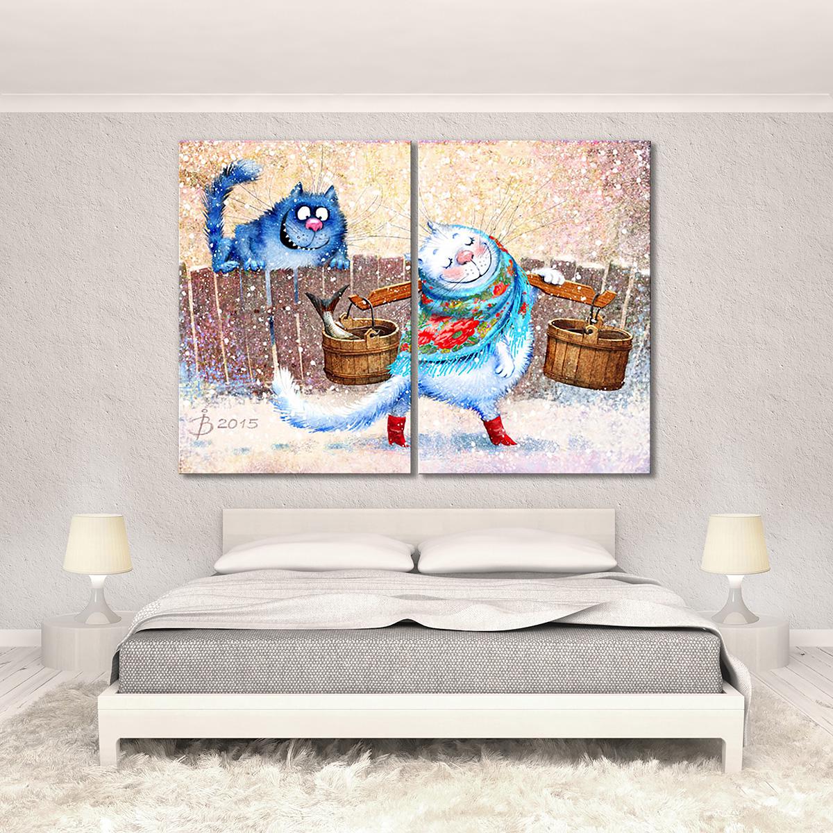 Модульная картина Кошечка с коромыслом 2 модуля 60x90 см