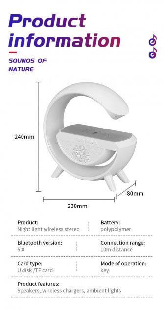 Ночник умный BT-2301 RGB с функцией беспроводной зарядки с Bluetooth колонкой/USB/SD/FM (63650) - фото 5