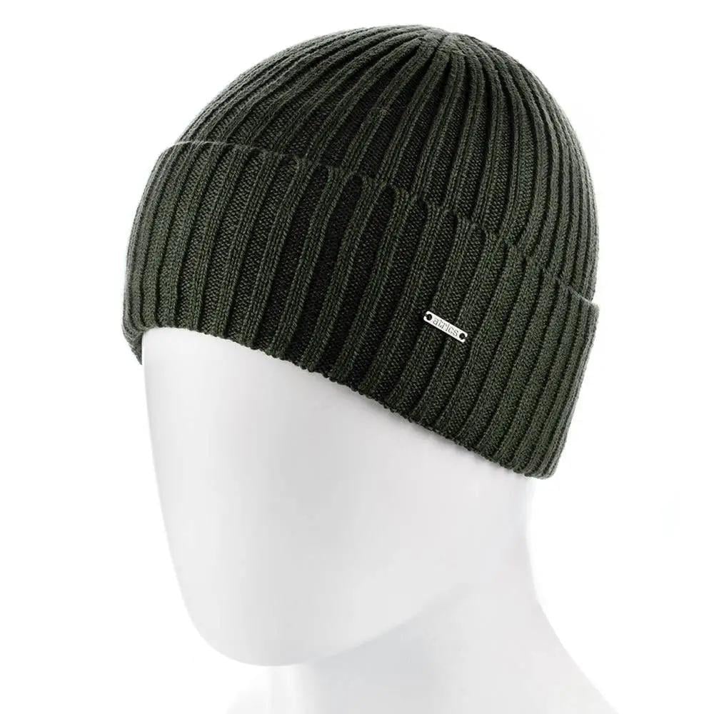 Шапка мужская с отворотом Atrics MH802 на флисовой подкладке шерстяная Темный хаки