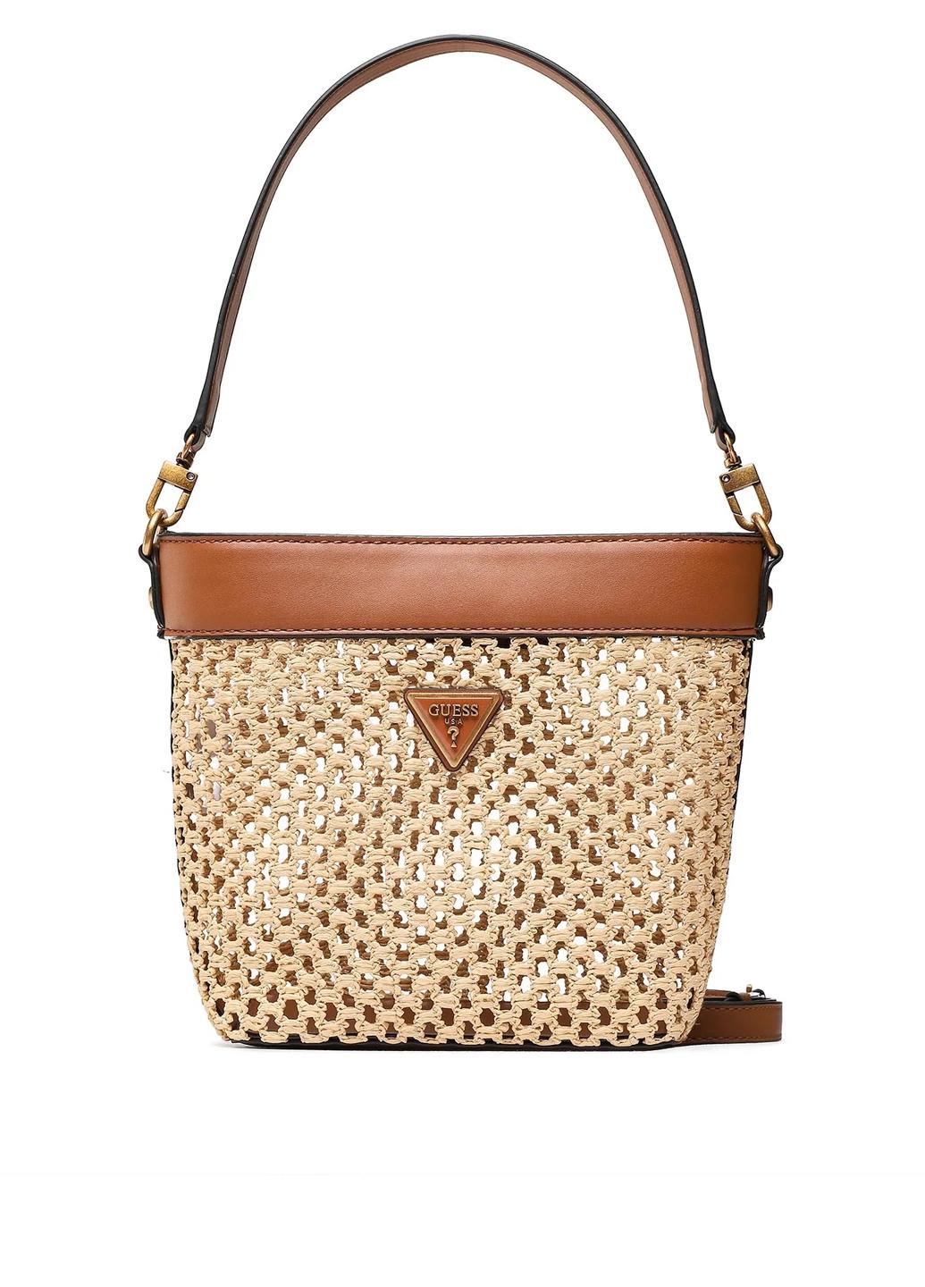 Сумка c косметичкой сумка корзина женская соломенная Guess VIKKY DRAWSTRING BUCKET HWWH6995040-COG Желтый - фото 3