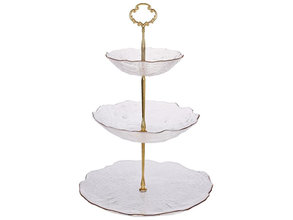 Фруктовница трехъярусная с ободком 38 см Золотой (BDI-992-173)