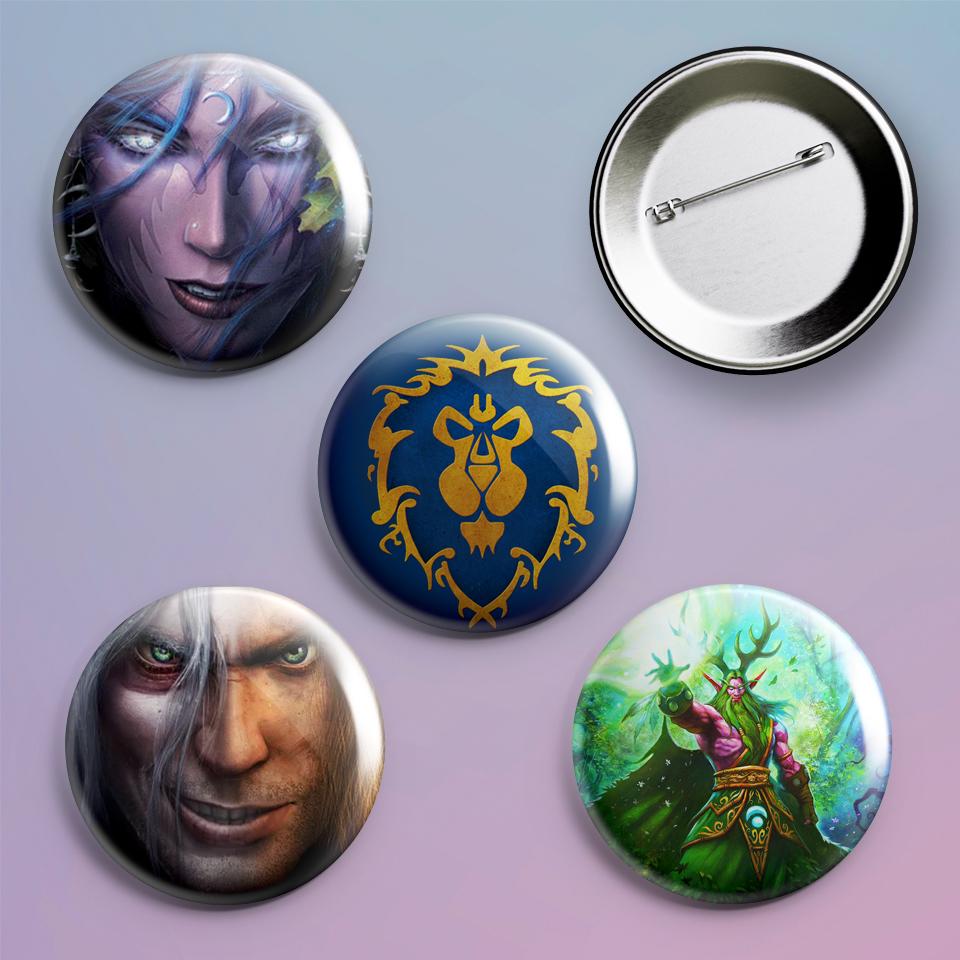 Значки на рюкзак с принтом игры World of Warcraft WOW aliance 4 шт.