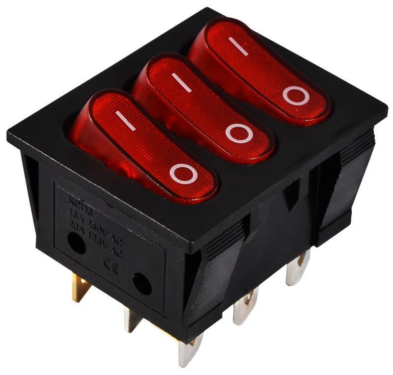 Переключатель клавишный АСКО-УКРЕМ KCD2-3101N R/B 220V 3 клавиши с подсветкой Красный (A0140040120)