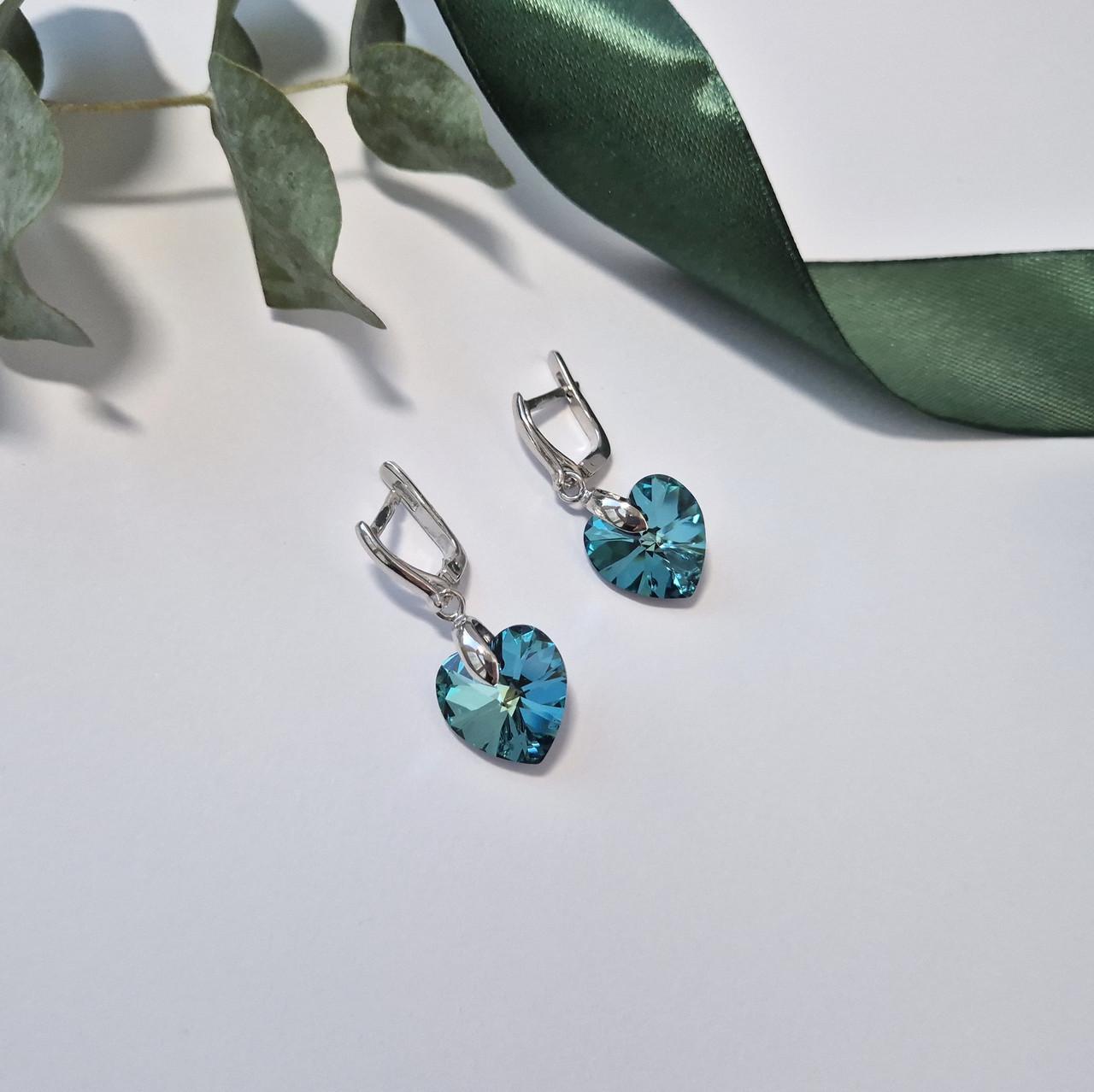 Серьги с подвеской Сердце камень Сваровски серебро 925 пробы родированное 5,36 г (20013/14р)