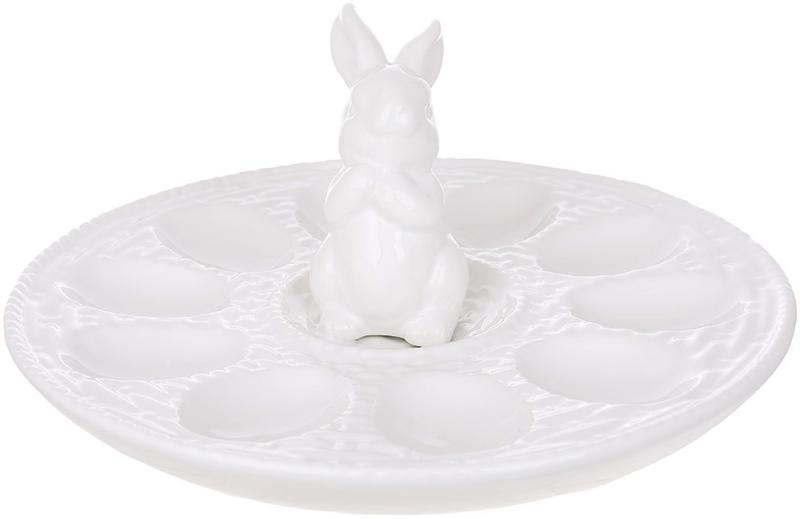 Блюдо-подставка для яиц с кроликом на 10 яиц 24 см Белый