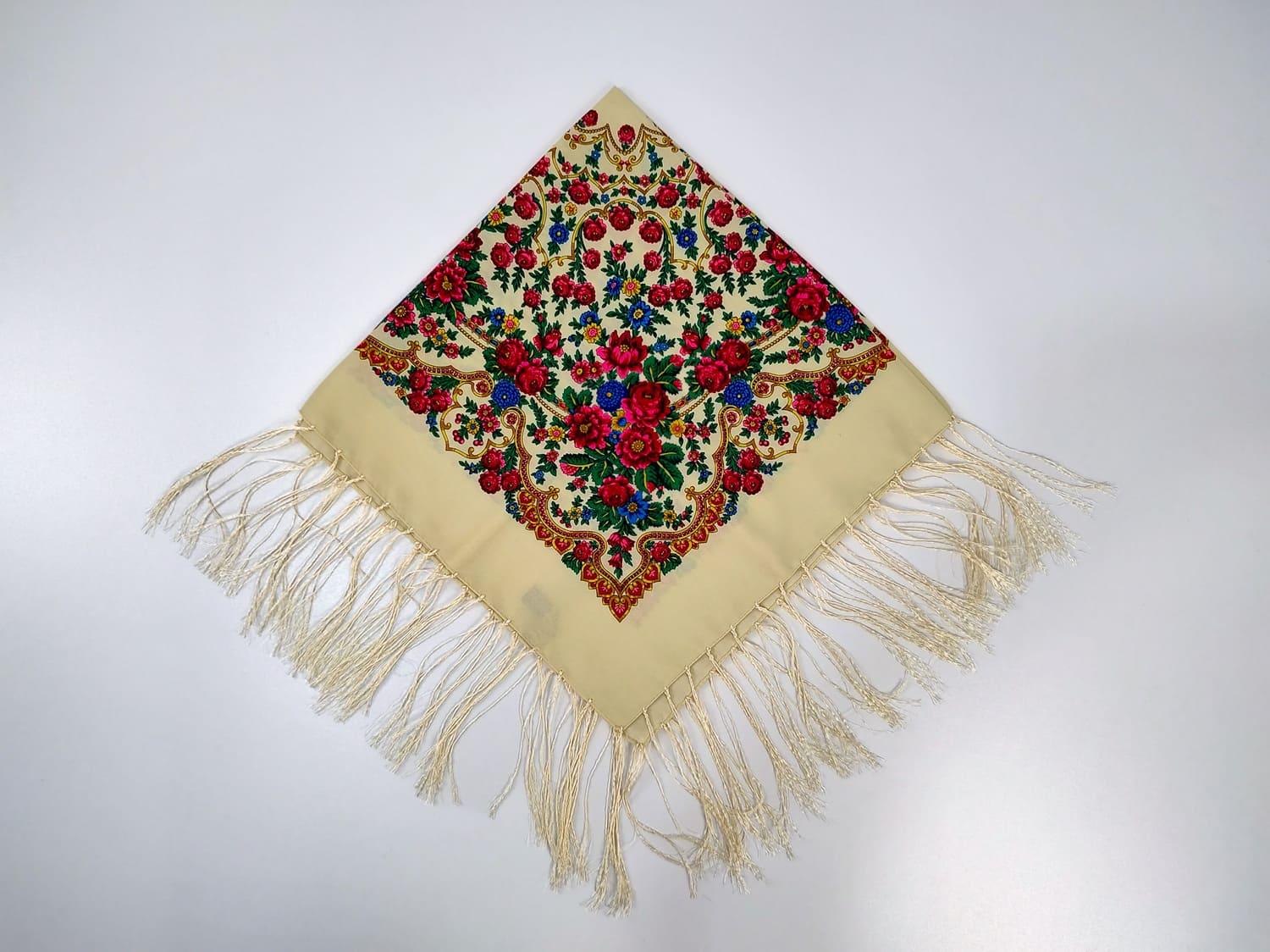 Платок украинский Цветочный размай 80x80 см Молочный (30314576)