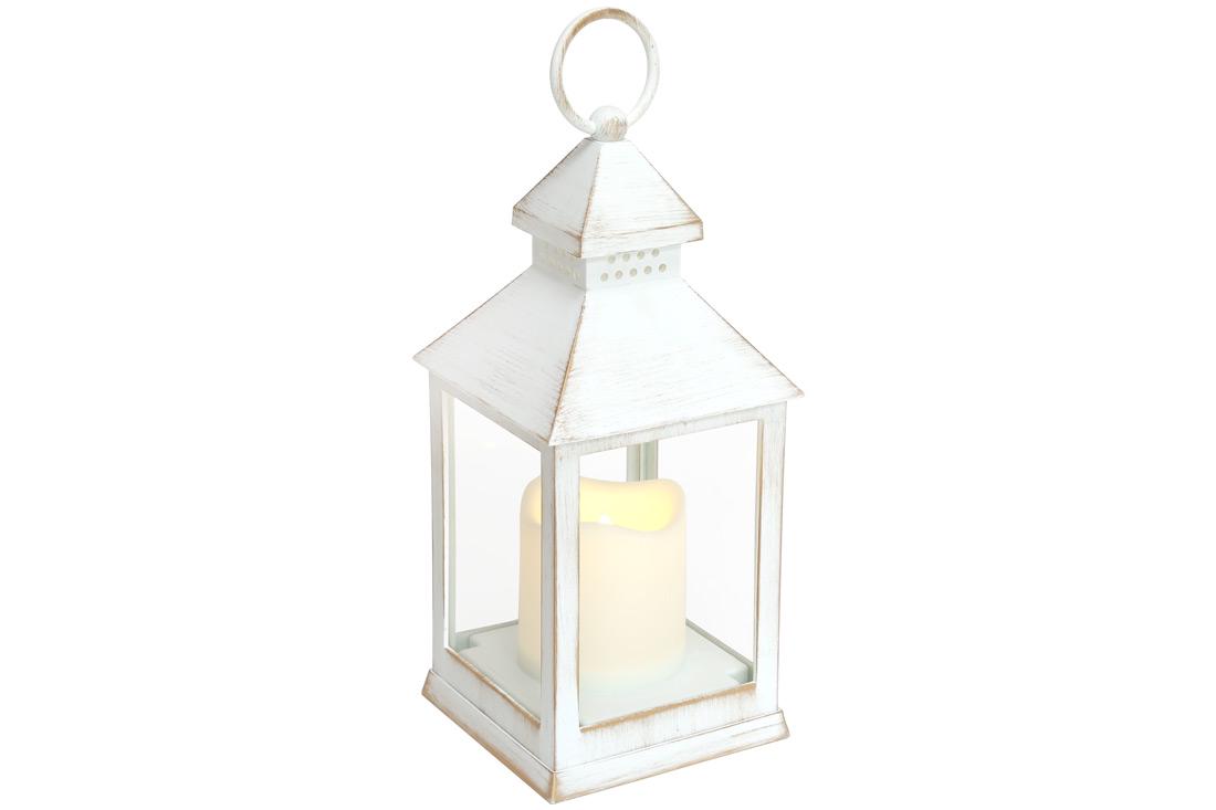 Фонарь со свечой декоративный BonaDi с LED подсветкой 10,5х28 см Белый (882-120)