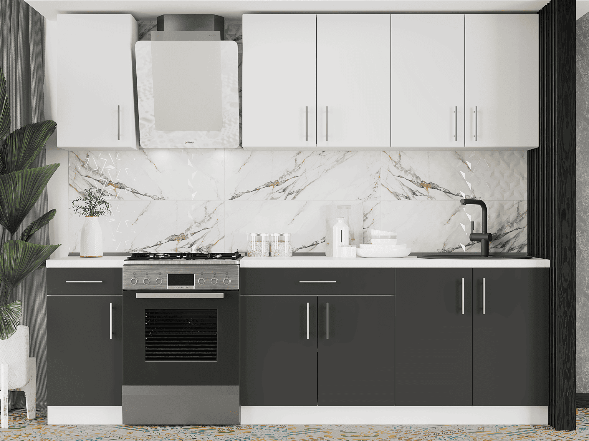 Кухня без стільниці і мийки Еверест К-3 Оптима ДСП 2,6 м Німфея Альба/Антрацитовий/Білий (09168)