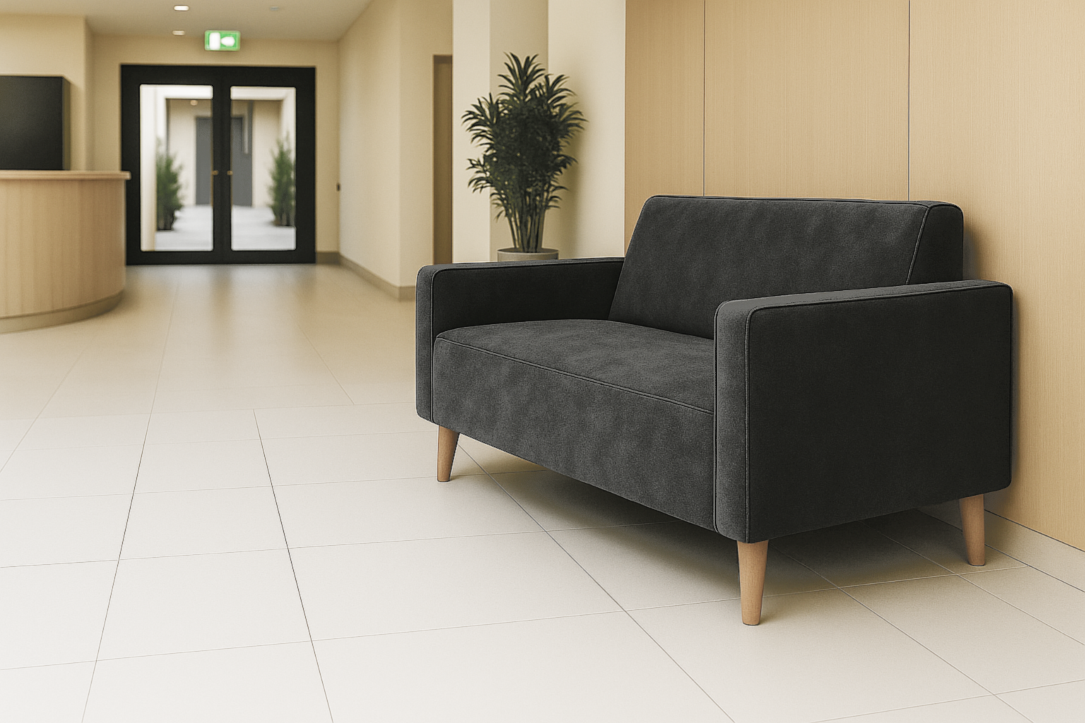 Диван офисный Tobi Sho Селдон с подлокотниками 1260х680х770 мм велюр Крокус Графит/97 (89rt6gd3)