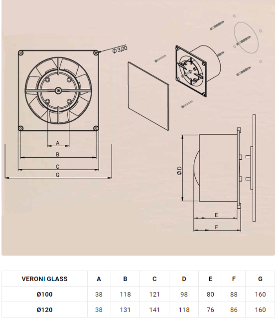 Вентилятор бытовой Veroni Glass 120 S Белый - фото 2