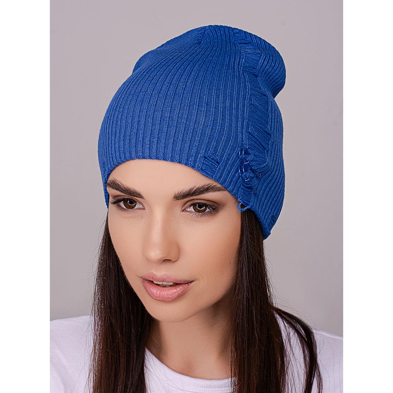 Шапка жіноча Leks ЧИКАГО без відвороту подвійна рвана з шпильками в рубчик one size Електрик (239396) - фото 1