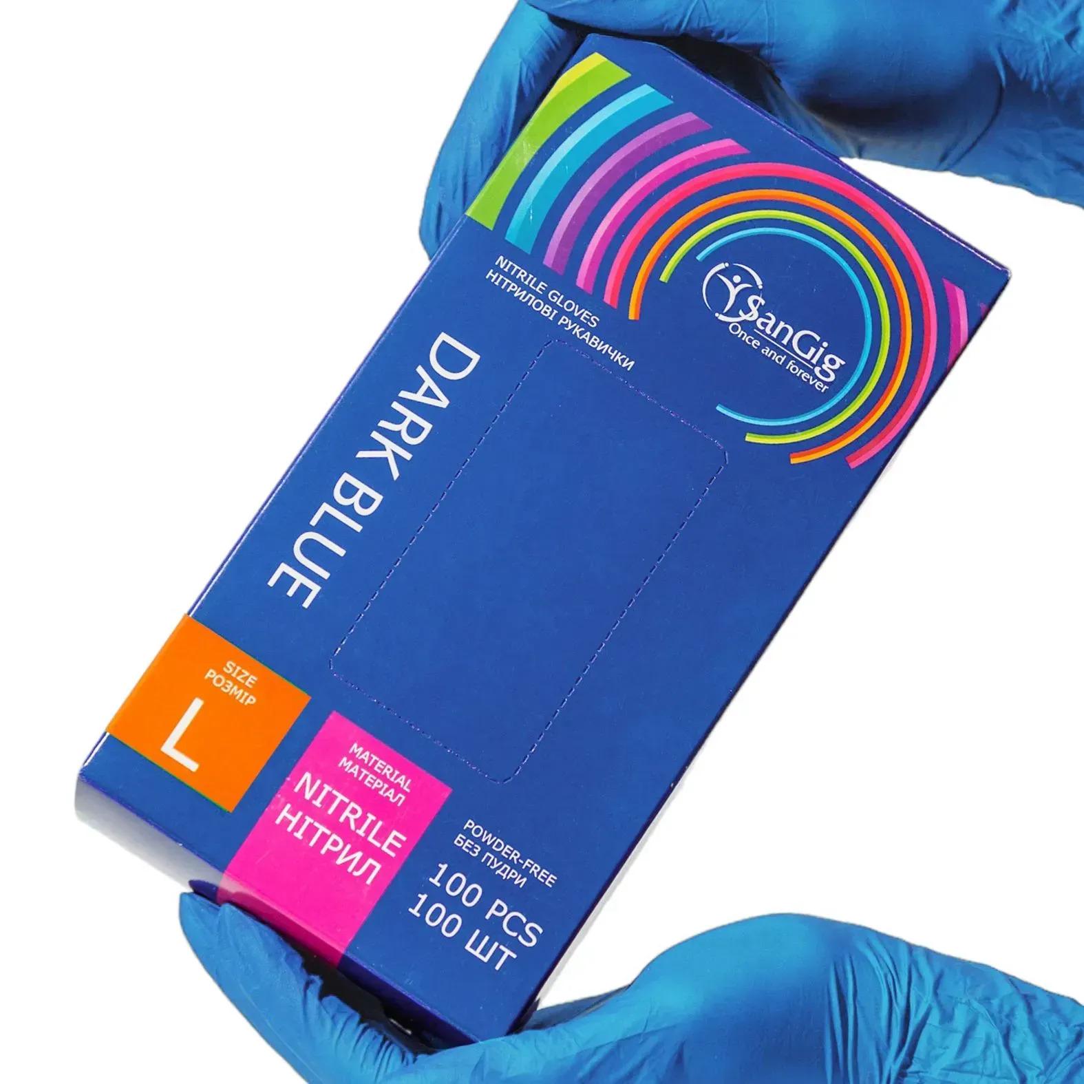 Перчатки нитриловые SanGig L р. 8-9 3,5 г 100 шт. Темно-синий (26139024) - фото 1 Перчатки нитриловые SanGig L р. 8-9 3,5 г 100 шт. Темно-синий (26139024) - фото 1