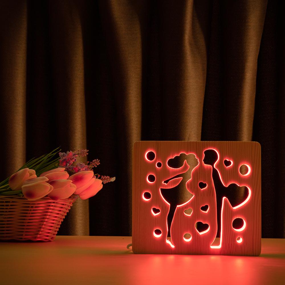 Светильник ночник из дерева LED Влюбленная пара с пультом и регулировкой цвета