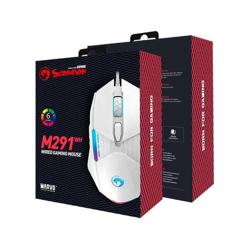 Компьютерная мышь игровая Marvo Wired Programmable M291 WH RGB подсветка 1000-6400dpi Белый (608988) - фото 7 Компьютерная мышь игровая Marvo Wired Programmable M291 WH RGB подсветка 1000-6400dpi Белый (608988) - фото 7