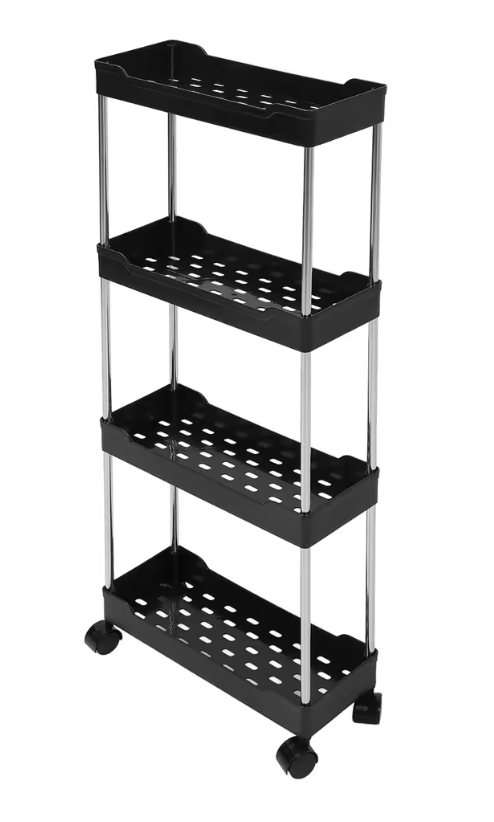 Этажерка напольная узкая на колесах 4 полки Черный (23786083) Этажерка напольная узкая на колесах 4 полки Черный (23786083)