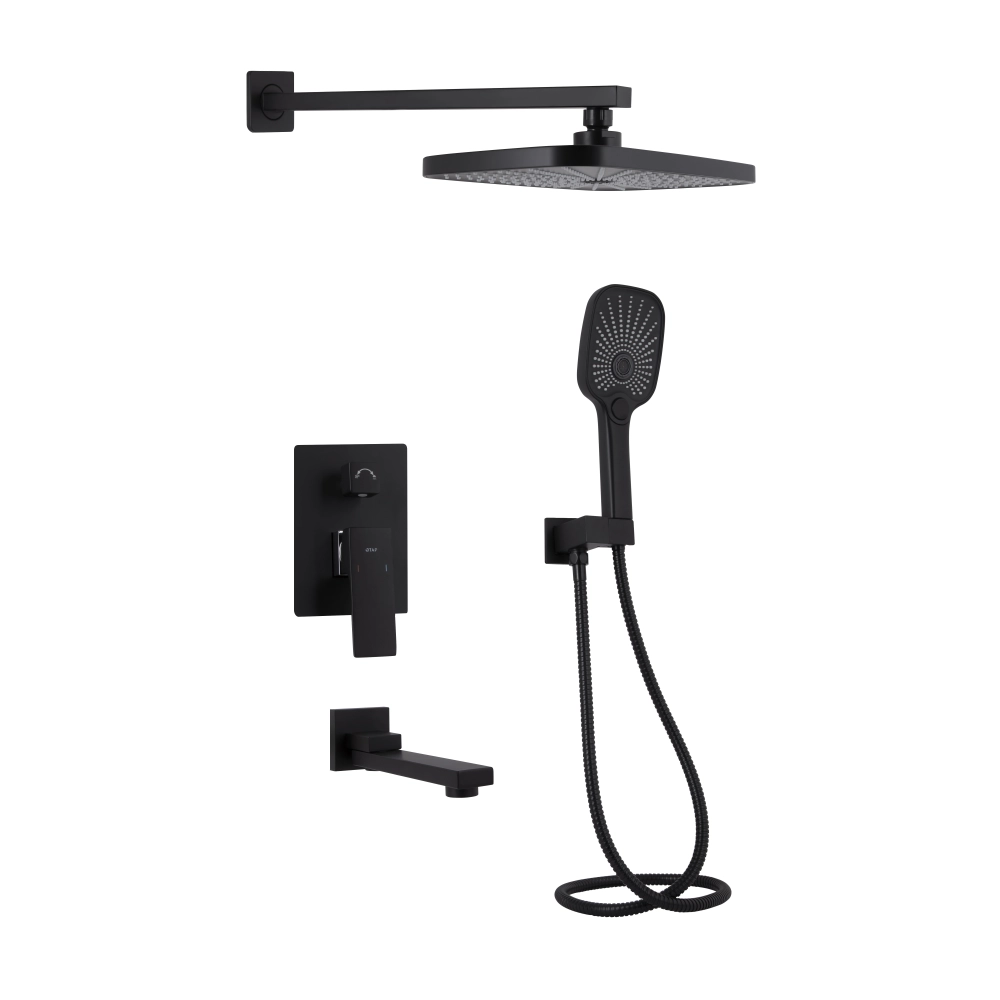 Душевая система скрытого монтажа Qtap Gemini k35 универсальная на три потребителя Matt Black (45703)