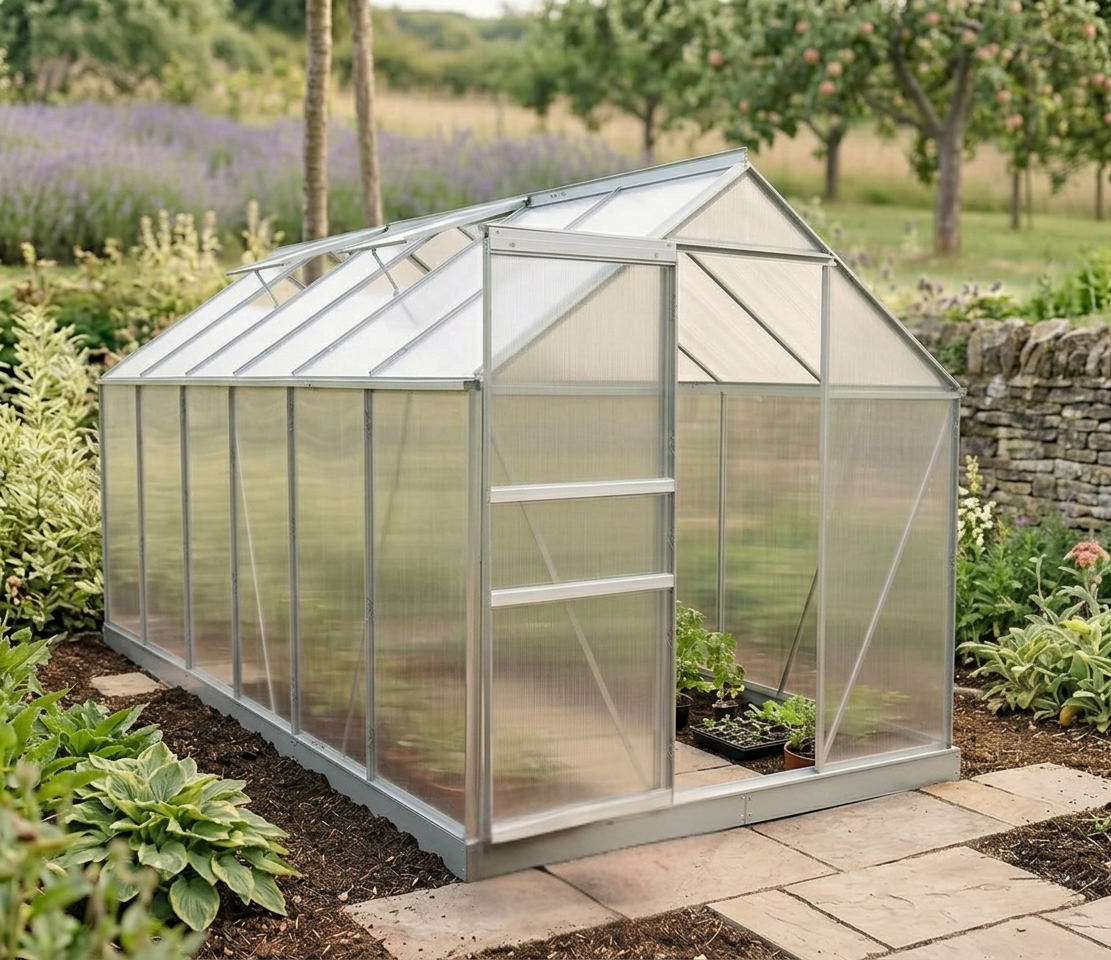 Теплица садовая из поликарбоната с раздвижной дверью и 1 вентиляционным окном 7,22 м2 3,8х1,9х1,95 м Прозрачный (3392 7)