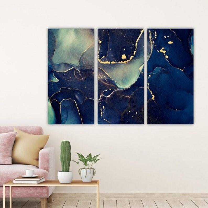 Модульная картина на холсте из трех частей KIL Art Тёмный синий мрамор 128x81 см (M3_L_361)