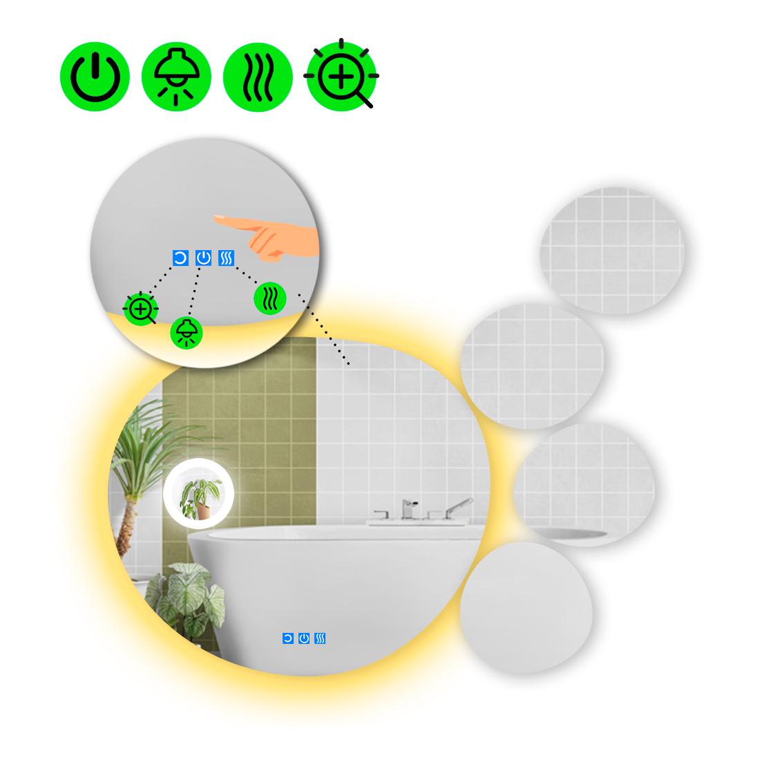 Зеркало с LED подсветкой Acqua 2 с тремя сенсорами/подогревом и линзой с подсветкой 120x120 см (Acqua2-59)