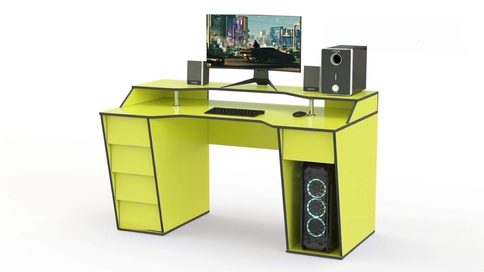 Геймерский стол COMFORT X1400 с надстройкой и ящиками Желтый/Антрацит