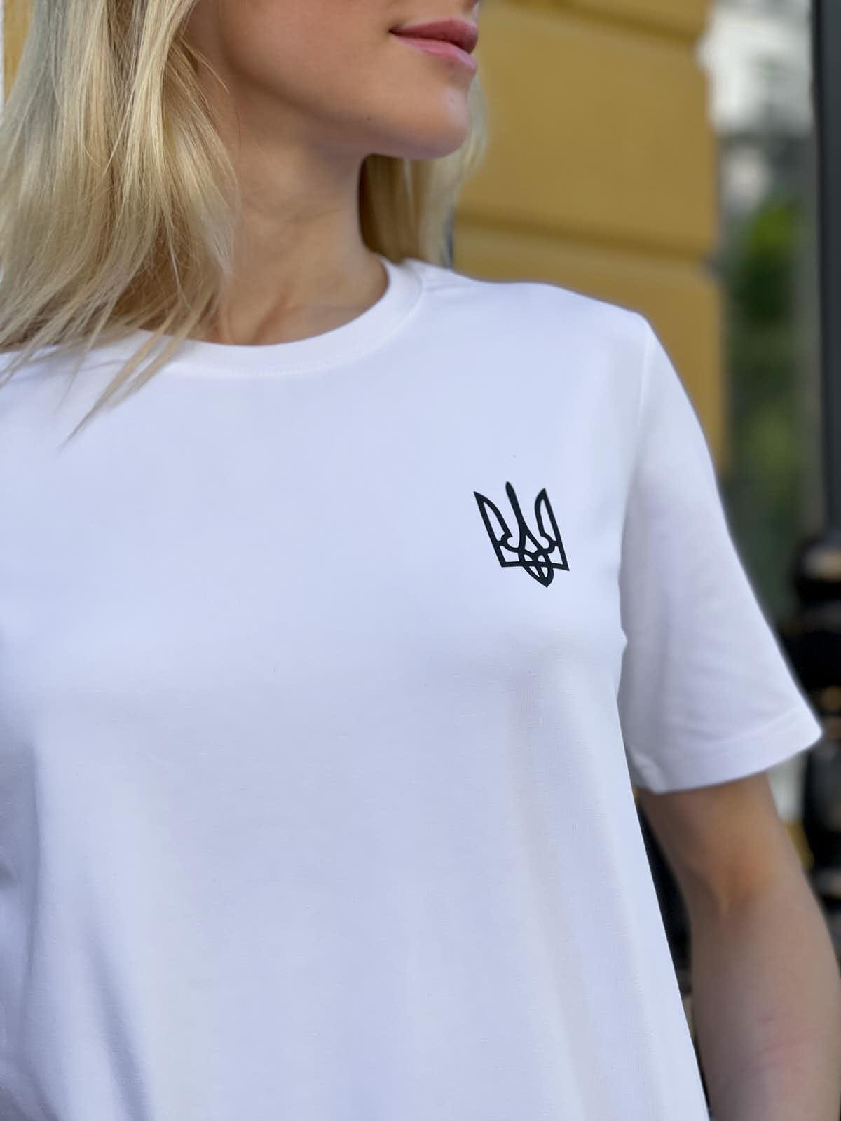 Футболка жіноча тризуб маленький FROMUS L Білий (2546-1) - фото 2 Футболка жіноча тризуб маленький FROMUS L Білий (2546-1) - фото 2